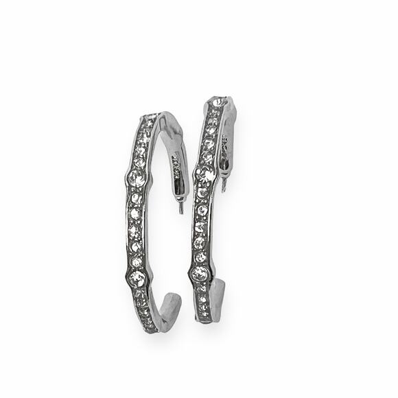 Monet Fashion Earrings Hoop Clear Rhinestones Post Pierced Silver Tone - Picture 4 of 9